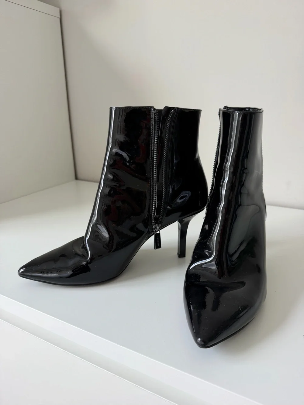 Michael Kors Black Patent Pointed Toe Stiletto Ankle Boots